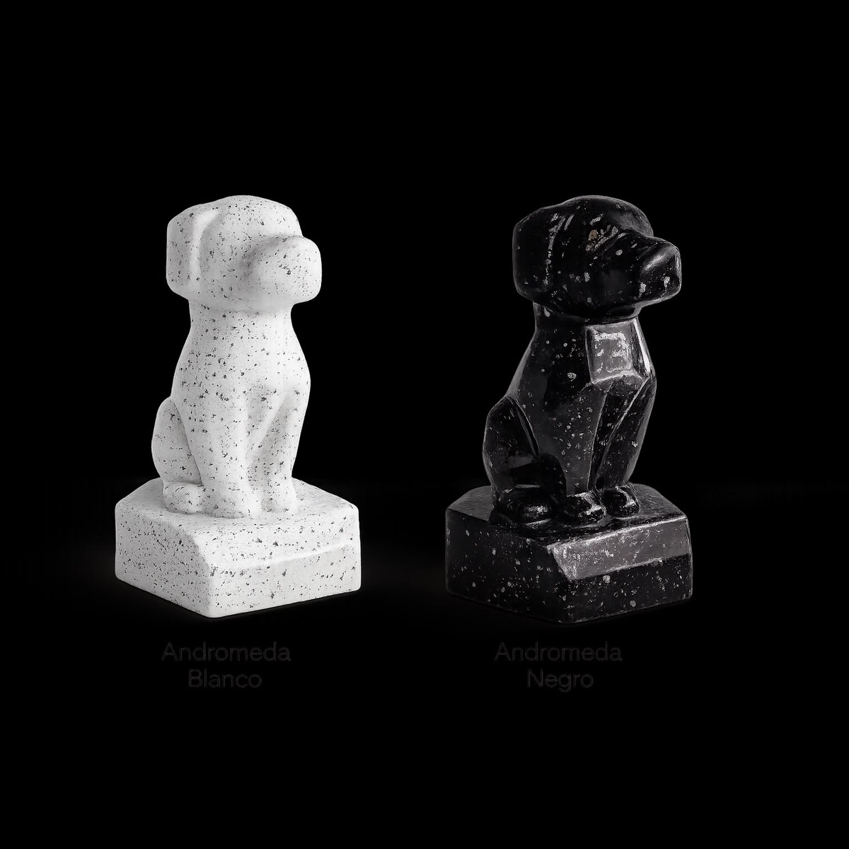 Urnas Cooper de cerámica con figura de perrito en tonalidades Andrómeda blanco y Andrómeda negro