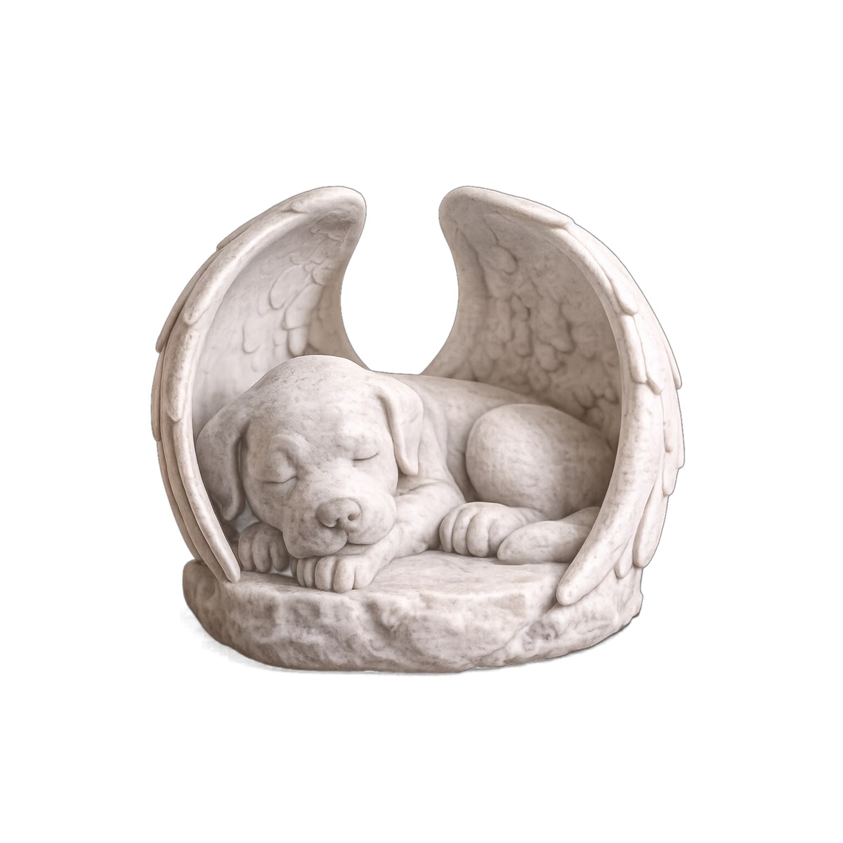 Urna Ángel con figura de perrito descansando entre alas